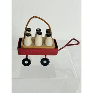 Vintage Wooden Milk Basket Miniature Toy Red Wagon